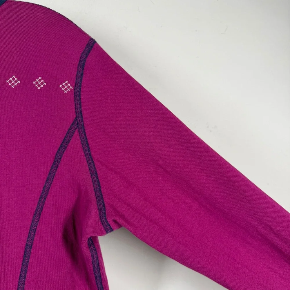 AlpnRock Womens Magenta Organic Cotton Embroidered Henley Long Sleeve Top L